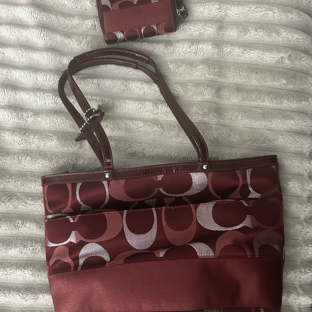 Coach Burgundy and Silver Women's Tote Bag - Picture 2 of 5
